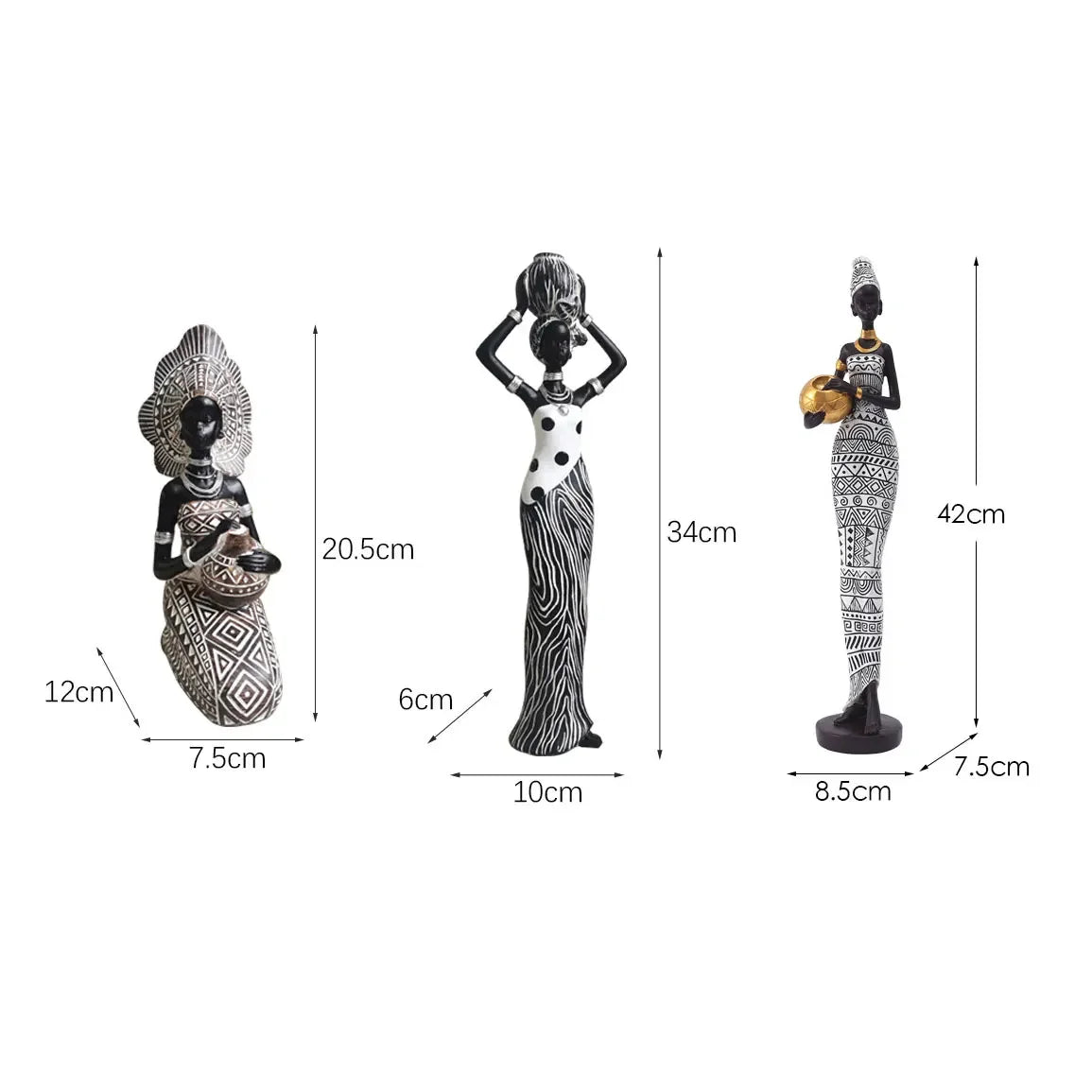 statues décoratives résine noir doré moderne ethnique motifs géométriques base plate