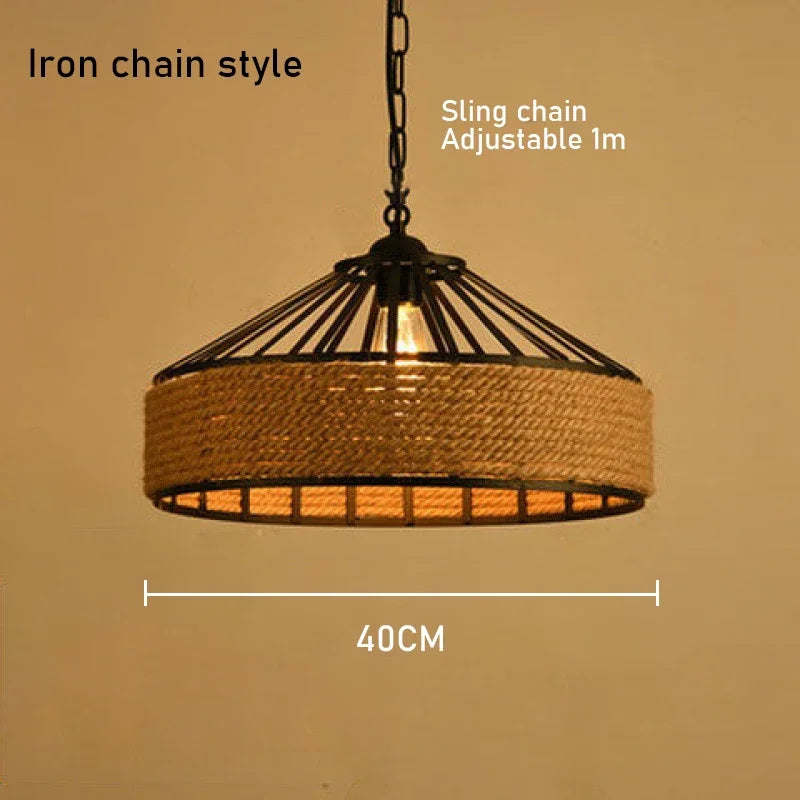 lampe suspendue industrielle corde naturelle marron clair métal structure ajustable salon chambre