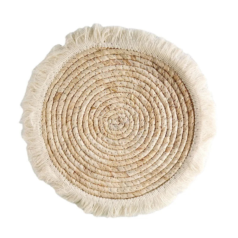 Set de table osier naturel rond lot de 4 beige