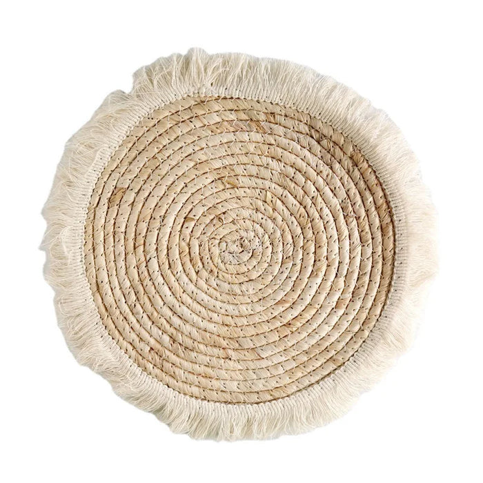 Set de table osier naturel rond lot de 4 beige