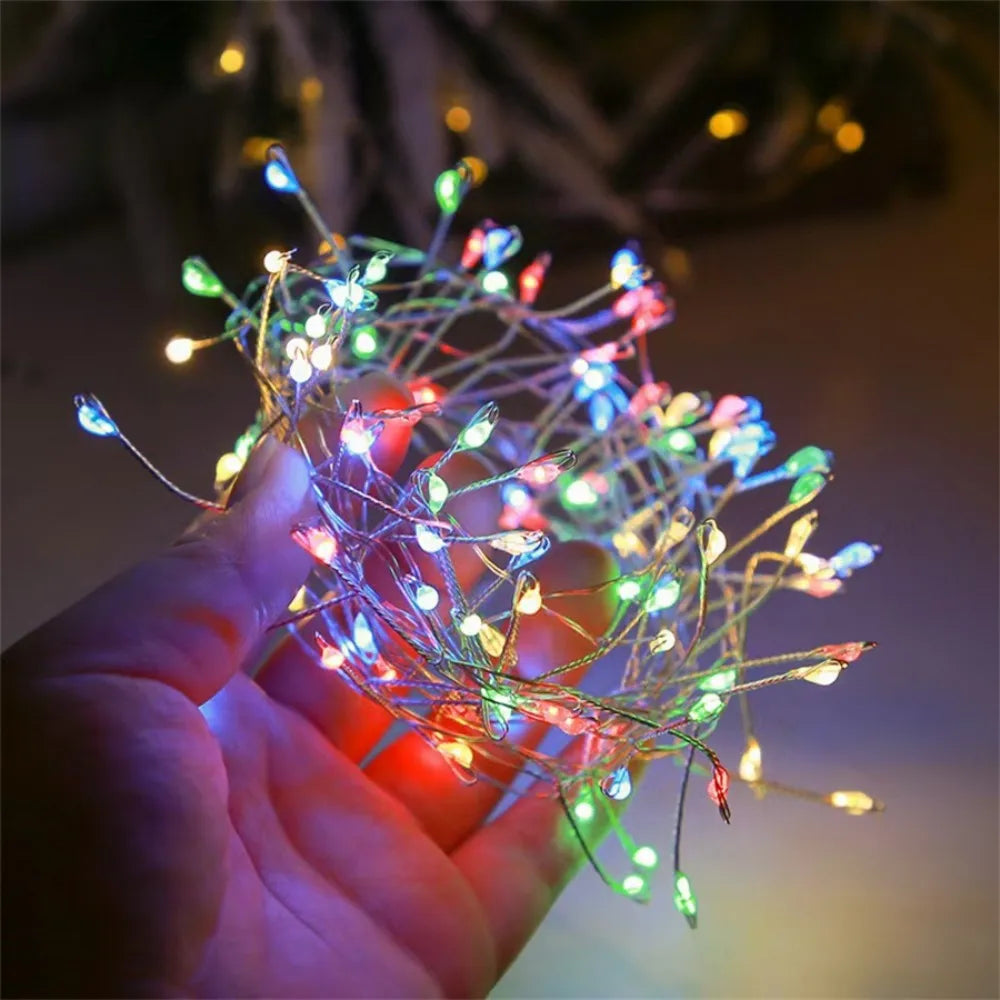 guirlande lumineuse noël multicolore doré blanc chaud led fil cuivre moderne télécommande ajustement luminosité