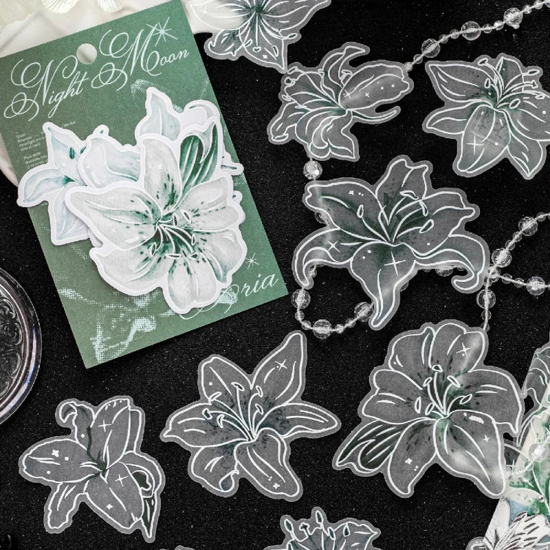 autocollants semi transparents fleurs lys marguerites pivoines romantiques scrapbooking diy journal téléphone