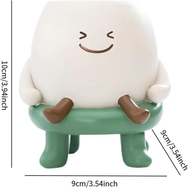 cache pot blanc souriant moderne plante verte inclusion visage souriant cartoon patte marron