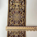 ruban decoratif polyester fleur classique marron bleu doré noir unique largeur 10cm opaque