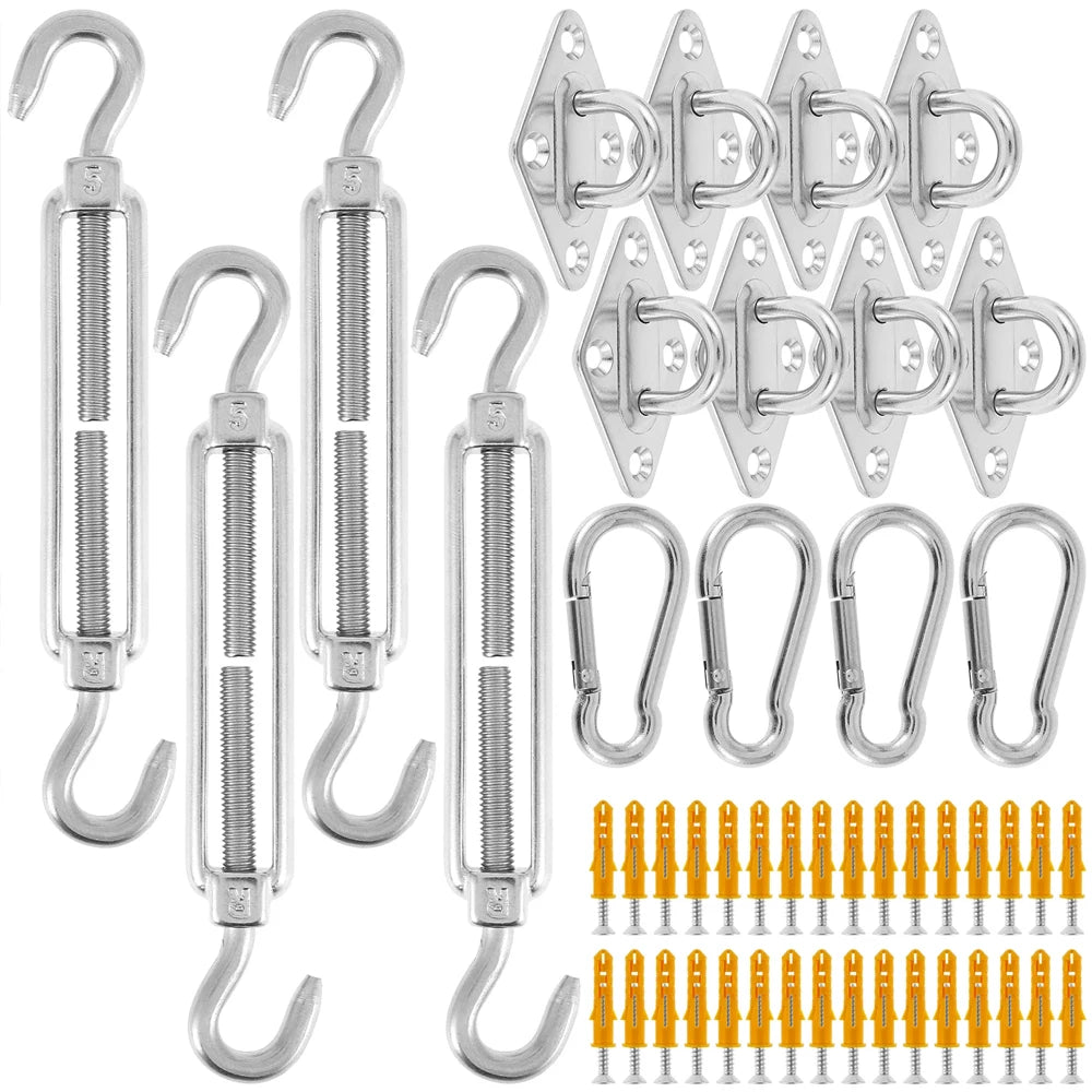 Kit de fixation voile d'ombrage 24 pièces en acier inoxydable vue d'ensemble