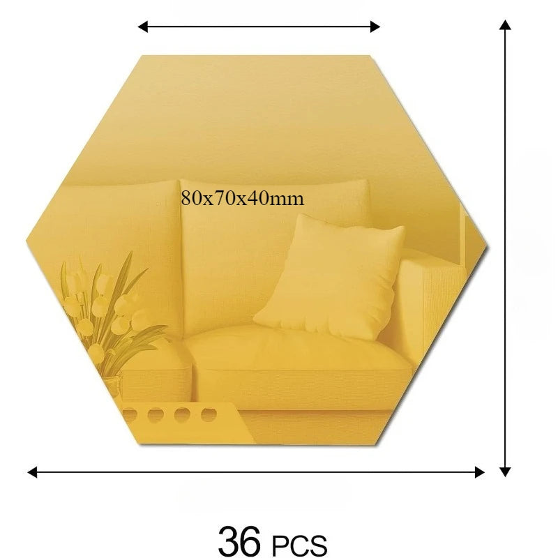 miroirs hexagonaux dorés modernes adhésifs 36 pièces brillants réfléchissants opaque chambre salon