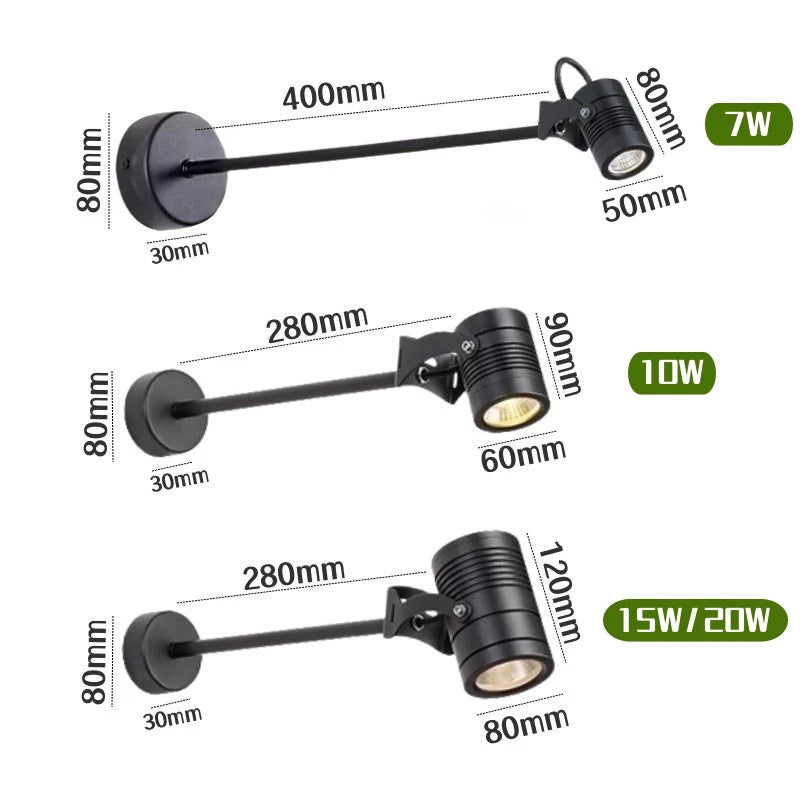 Spot mur extérieur moderne led noir hydrofuge 10w 15w 20w 85265v