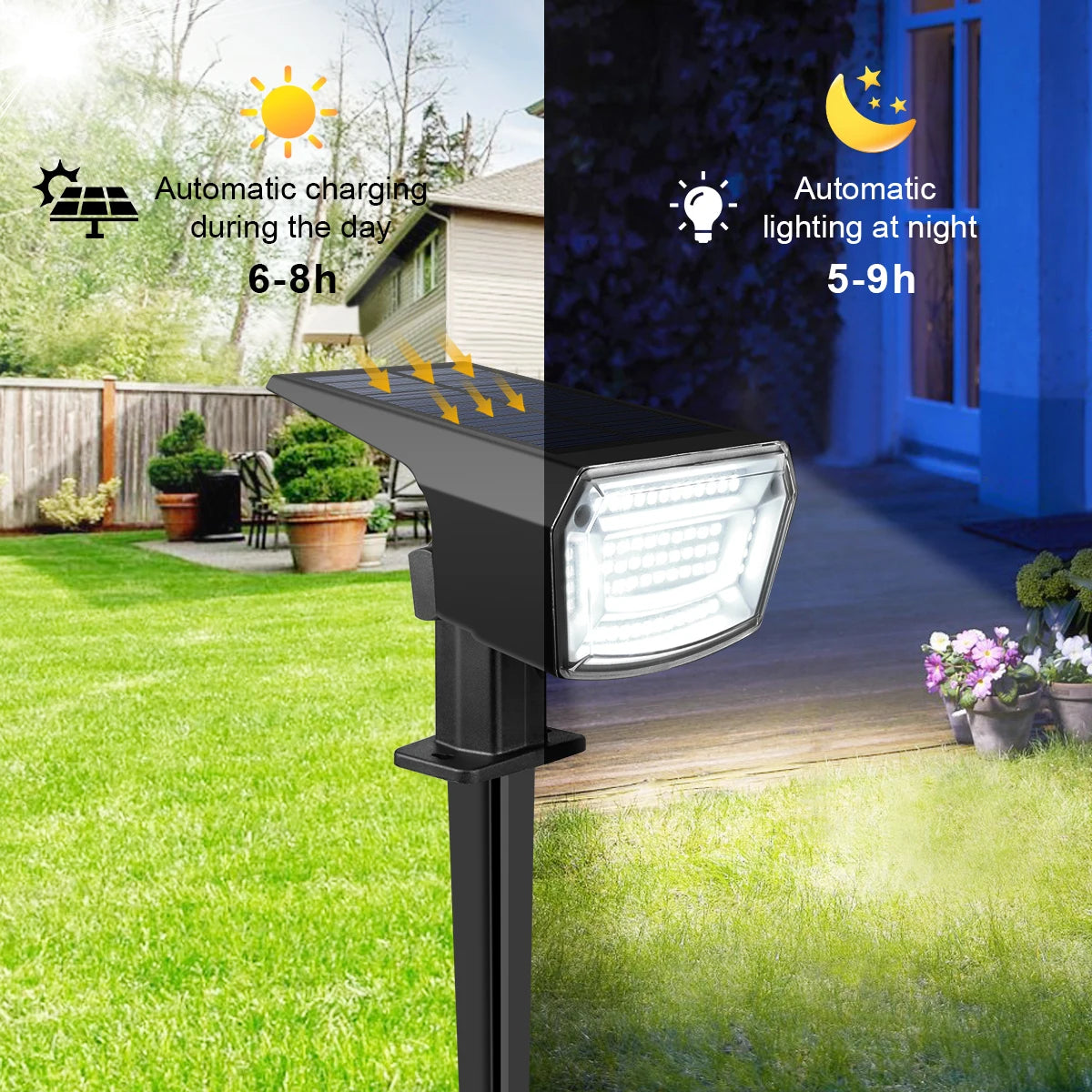 spot solaire led extérieur moderne noir ip65 modes éclairage piquet abs