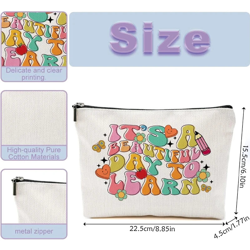 trousse cosmétique blanche imprimée moderne back to school fête remise diplômes sac toile lettres