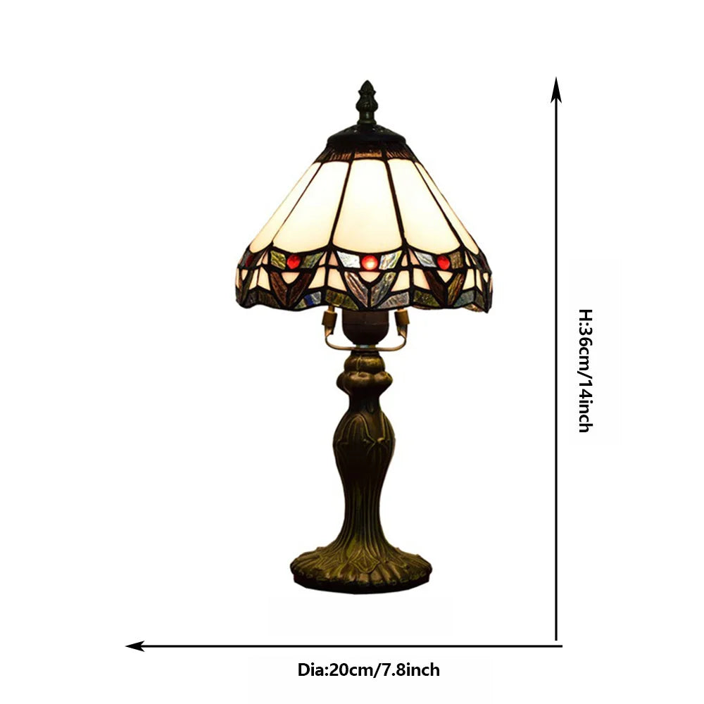 lampe table tiffany verre coloré motifs géométriques vert marron blanc rouge bleu traditionnelle chambre