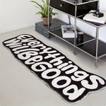 tapis noir lettres blanches salon chambre résistant lavable moderne minimalisteintérieurextérieur