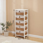 meuble tiroirs blanc rustique paniers osier tissu beige vintage chambre coucher minimaliste moderne