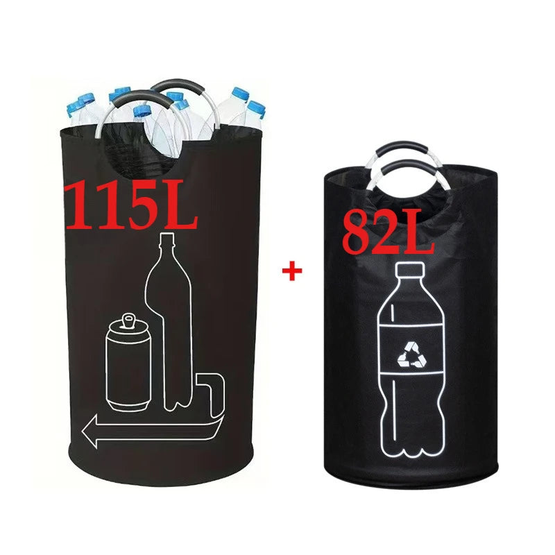 sac rangement pliable bouteilles recyclage 82l 115l moderne pratique poignées métalliques opaques illustration recyclable