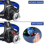 lampe frontale led noir bleu rayures diagonales modes ip64 waterproof adjustable