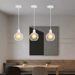 Suspension lumineuse industrielle moderne métal noir blanc abat jour rond grillagé