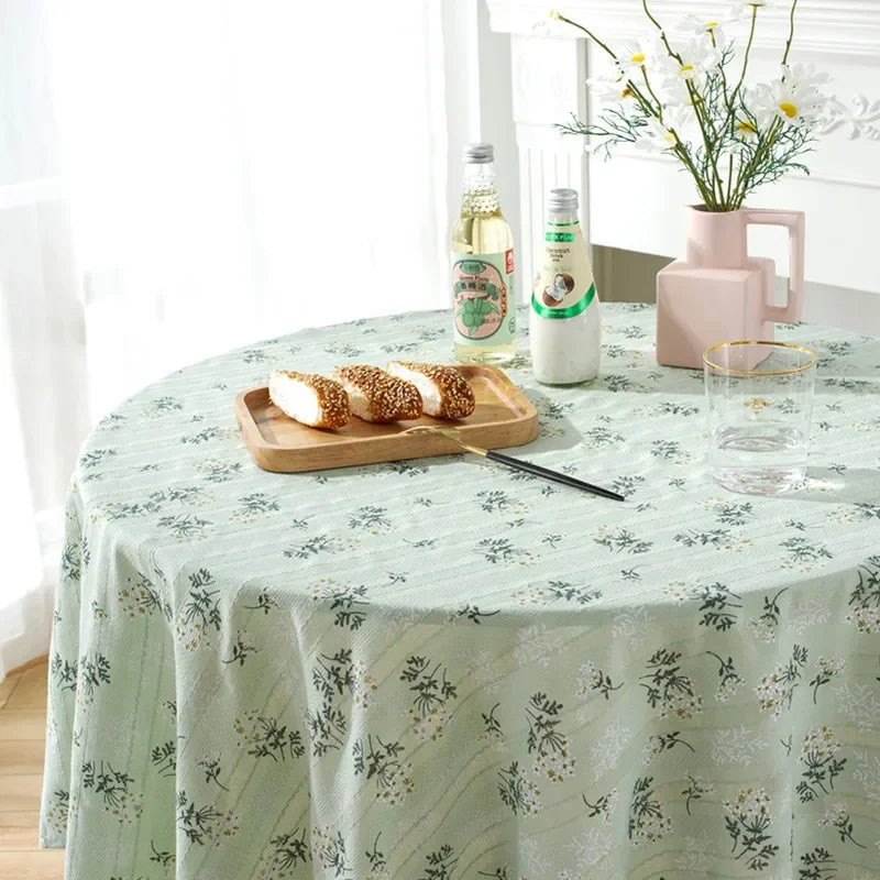nappe table coton verte motifs floraux semi transparente classique rustique pâques noël
