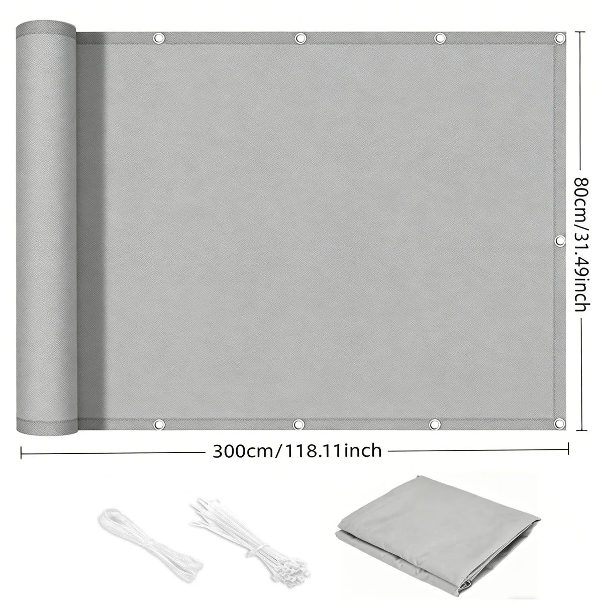 écran confidentialité gris moderne toile imperméable corde pinces uv protection balcon 80x300cm