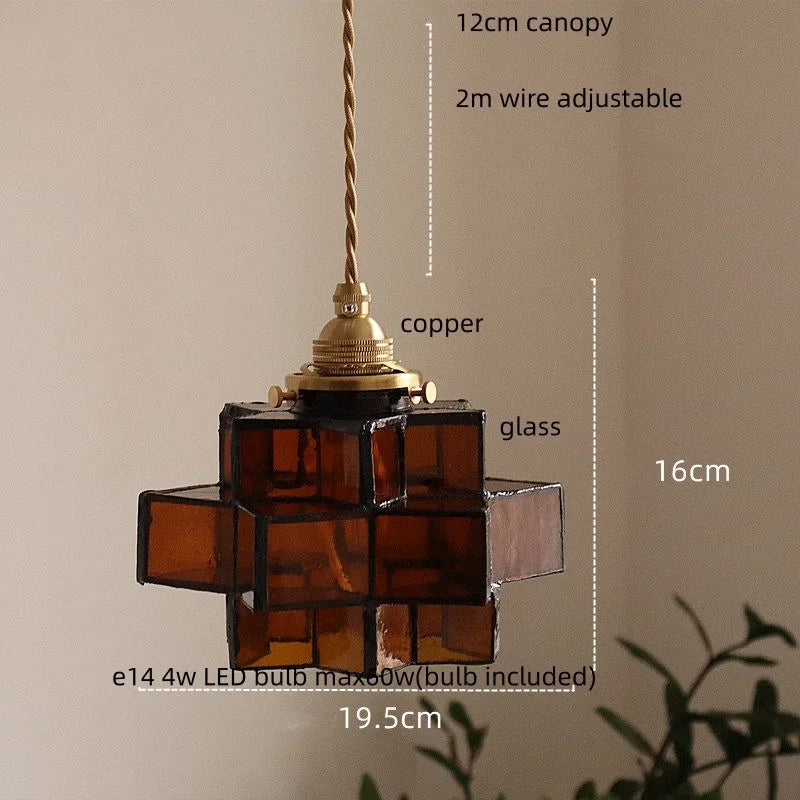 lampe suspendue moderne marron vert noir motif géométrique ampoule led e14 4w cable ajustable