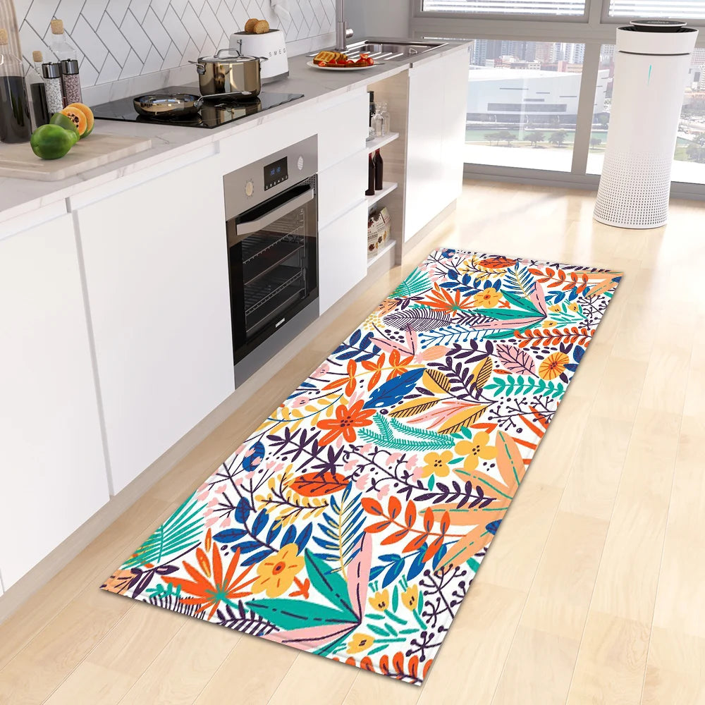 tapis tropical feuilles vertes antidérapant polyester moderne entrée salon cuisine