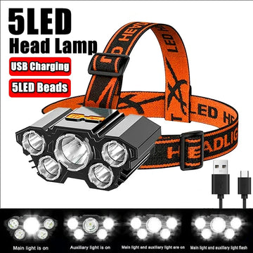 lampe frontale led noire orange rechargeable usb étanche camping pêche aventure modulaire adjustable