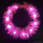 couronne lumineuse festive tissus brillants couleurs vives bleu rose violet lumineux tinsel opaque festive