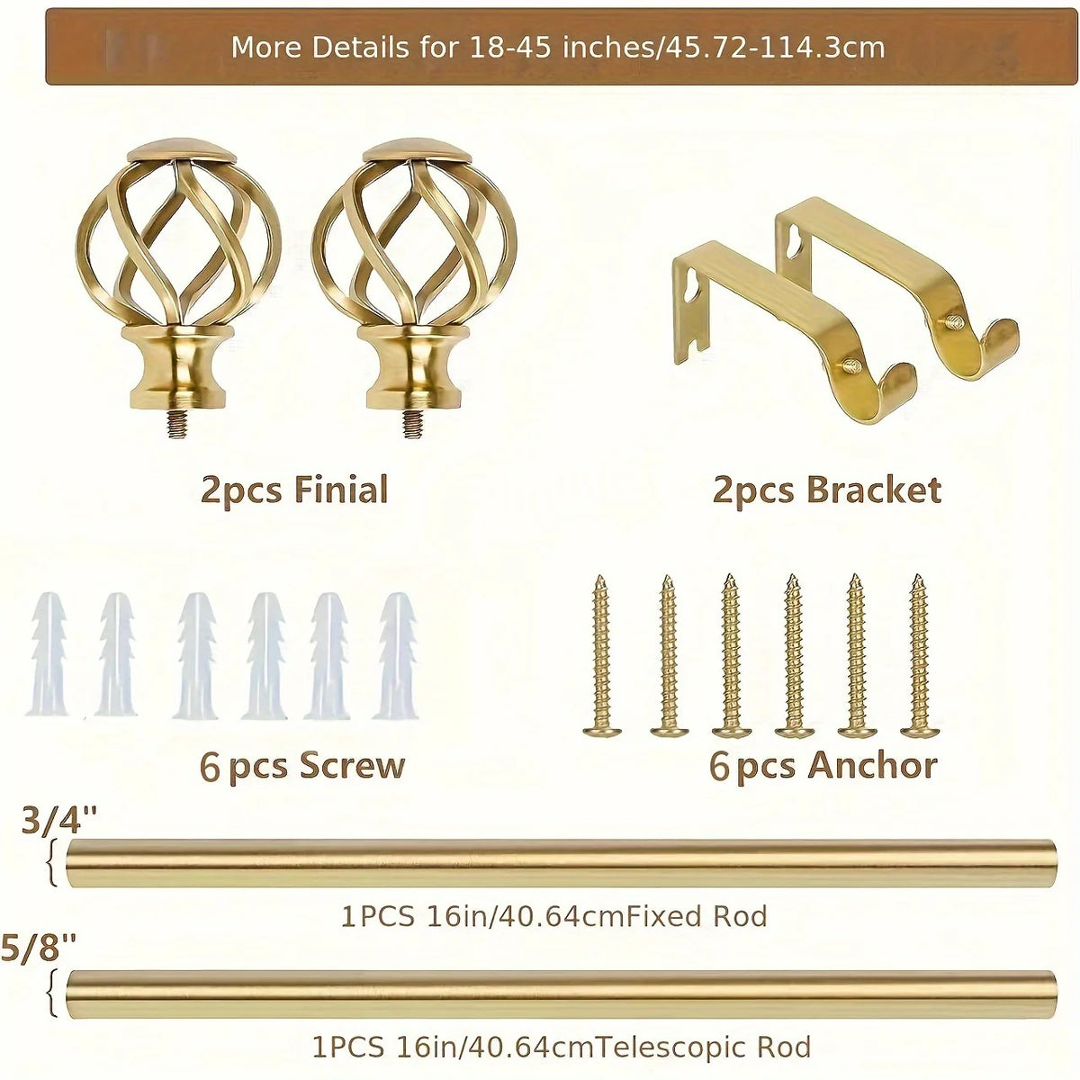 rideau moderne or poutres métalliques finials clips robustes élégants brackets fixationsversible