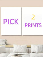 affiches personnalisées toile blanc violet jaune texte minimaliste cadre métallique decoration intérieure