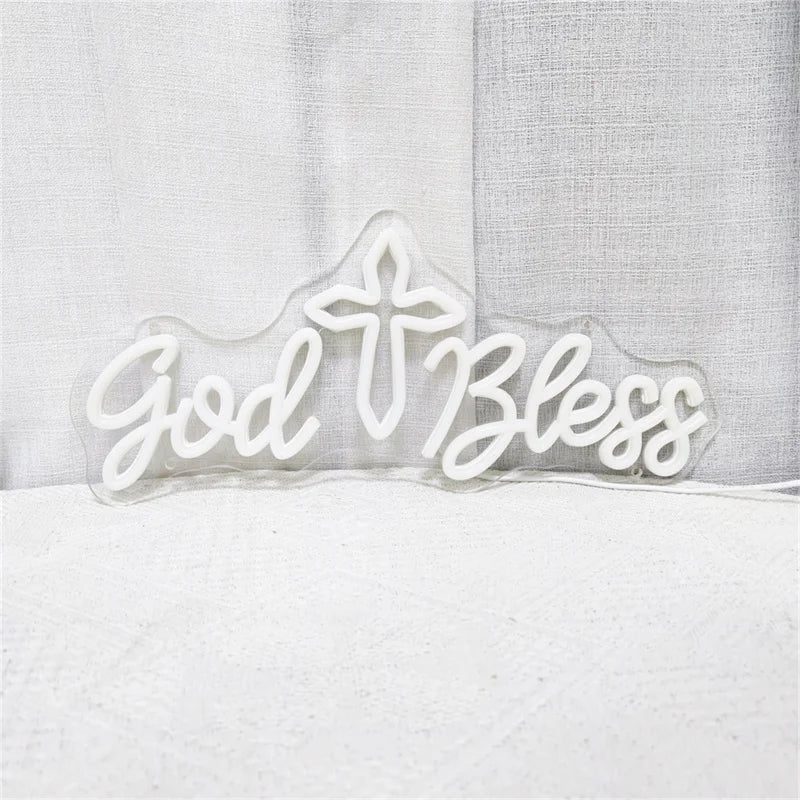 décoration lumineuse god bless sign neon blanc moderne religieux chambre coucher