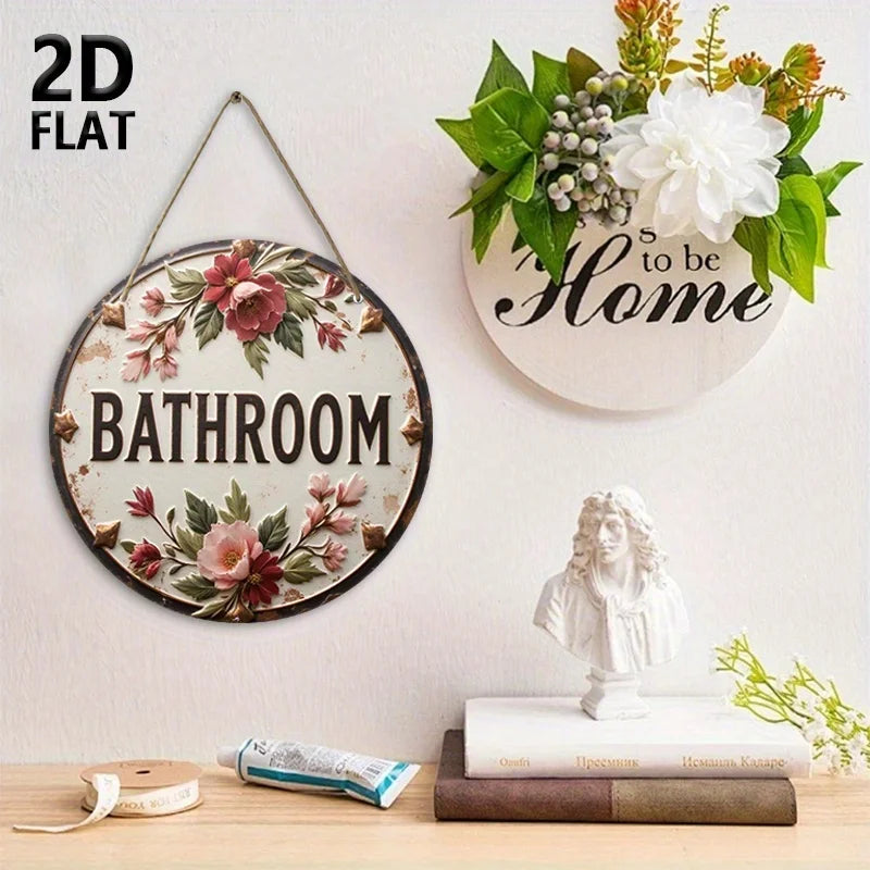 plaque décorative bois fleurs roses feuilles vertes vintage cordelette fixations salle bain chambre