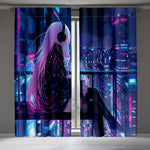 rideaux anime futuriste deux panneaux impression graphique jeunes femme ville neon chambre moderne polyester