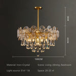 Suspension lumineuse moderne cristal doré transparent salon chambre 2000 82000 lumens