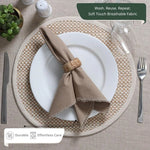 serviettes table vert foncé beige rose blanc uni franges rustique cuisine domestique