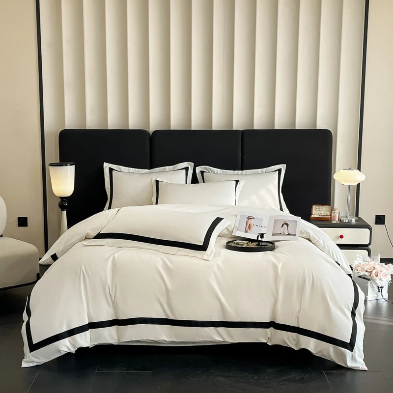 ensemble literie coton polyester rayures horizontales couverture taies oreiller moderne luxueux