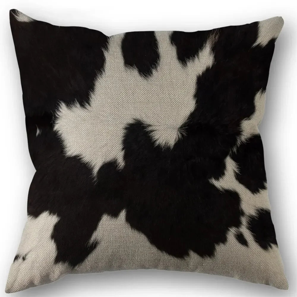 housses coussins carrés motif tacheté noir blanc rustique fixation 45x45cm 50x50cm