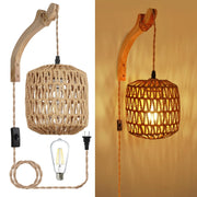 Applique murale LED en rotin tissé - Lampe de chevet rétro E27 pour chambre et salon
