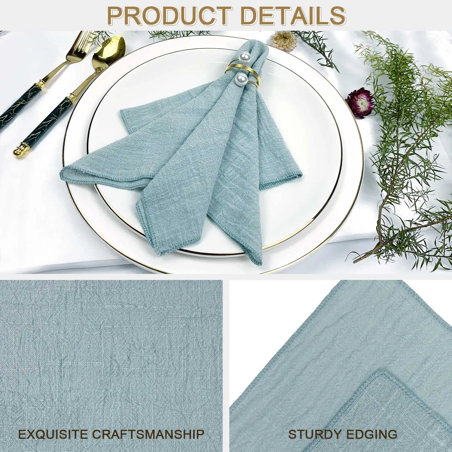 Le produit présente un élégant tissu vert aux motifs subtils, avec des finitions robustes, créant une atmosphère raffinée et chaleureuse pour toute table.