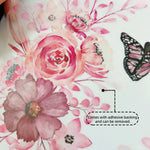sticker mural adhésif amovible fleurs aquarelle romantique floral féminin rose fuchsia blanc noir pivoine