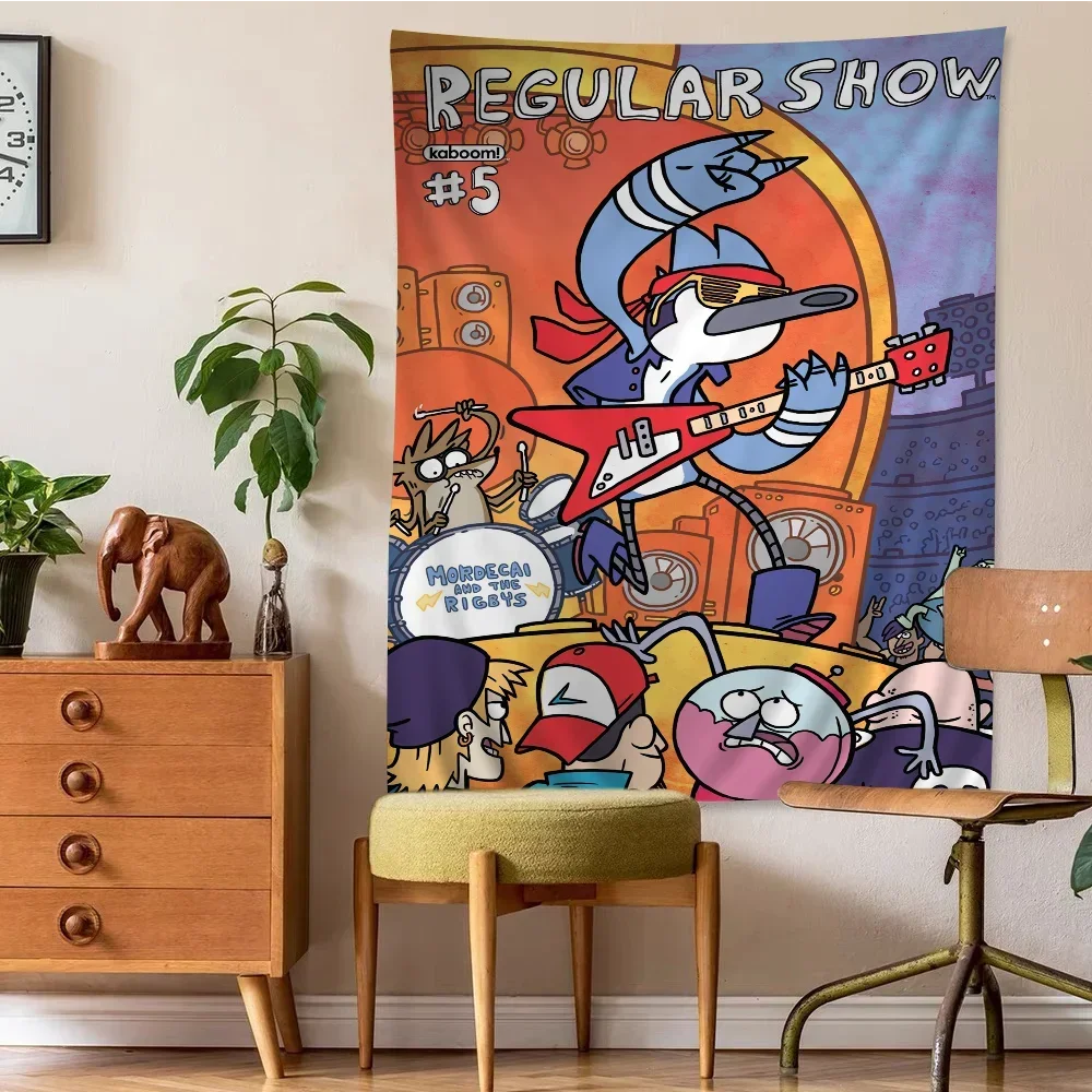 tapisserie murale regular show mordecai rigby groupe rock dessin animé décoration chambre nostalgie cartoon