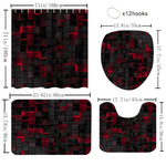 rideau douche géométrique moderne noir rouge tapis bain couvercle toilette 12 crochets