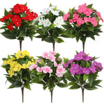 bouquet artificiel fleurs soie rouge blanc rose jaune violet feuilles vertes moderne extérieur mariage