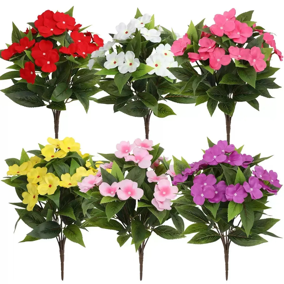 bouquet artificiel fleurs soie rouge blanc rose jaune violet feuilles vertes moderne extérieur mariage