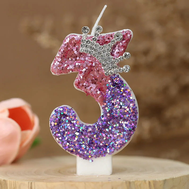 bougies chiffres paillettes rose violet blanches décoratives anniversaire enfants soja transparentes flamme colorée.NUMBER