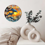 horloge murale bois dauphins coucher soleil palmiers moderne chambre decoration