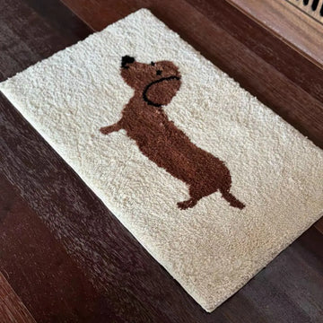 tapis moderne imprimé silhouette chien beige clair marron foncé polyester persan résistant décoration intérieure