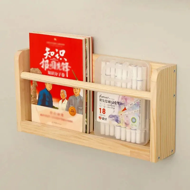 étagère murale bois massif livres magazines rangement chambre enfant rustique
