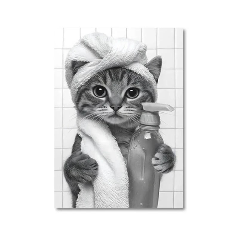 affiche moderne toile imprimée chats humoristiques salle bains toilettes décoration mur sans cadre