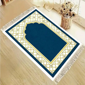 tapis prière islamique velours noir bleu doré motif floral traditionnel maison voyage