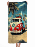 serviette bain polyester absorption rapide serviette vintage bus vw palmiers planches surf plage bleu