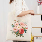 sac main toile fleurs roses blanches poignées tissu motif imprimé beige clair réutilisable respectueux