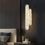 Lampe suspension cristal transparente argentée moderne tringle acier inoxydable led dimmable 10 15m²
